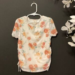 Belle Du Jour Orange and Green Floral Short Sleeve Top